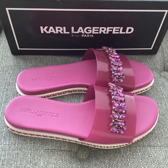 Karl Lagerfeld Shoes - KARL LAGERFELD PARIS Women's Bijou Embellished Slide Sandals, size 7